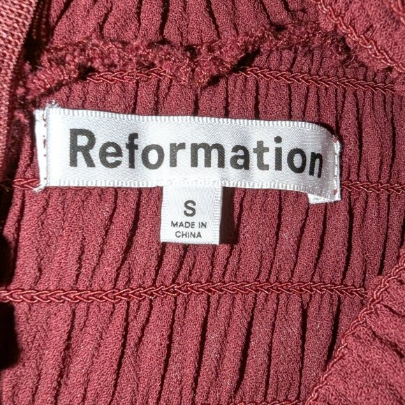 Reformation | Burgundy Brandi Smocked Long Sleeve Mini Dress | Size Small - Picture 6 of 15